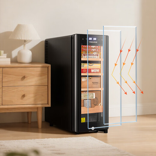 VINGARDE cigar cabinet intelligent temperature control and humidity control Spanish cedar wood shelf alcoholic moisturizing cabinet chip refrigeration household small mini energy-saving silent BWRH-35 5th generation chip technology 35L