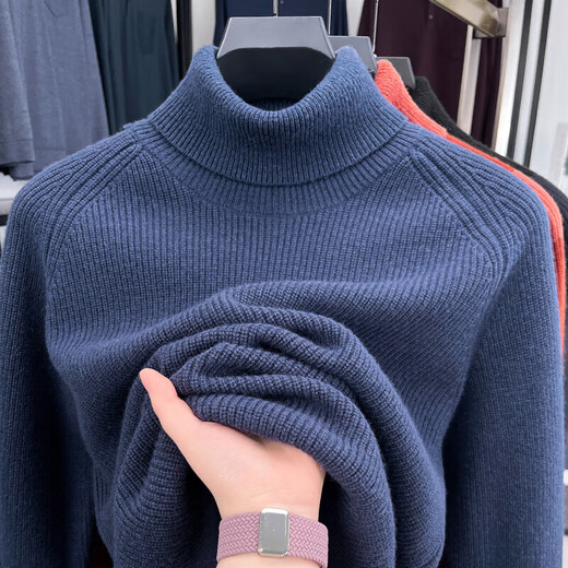 Pure wool turtleneck sweater for men in autumn and winter solid color bottoming shirt thickened warm knitted bottoming shirt for men GOK2027 black 2XL recommended 160-175Jin Jin equals 0.5 kg