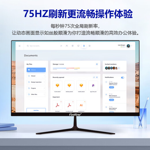 FEELFINE电脑显示器液晶24英寸家用办公27游戏电竞监控屏台式笔记本外接ps5护眼高刷高色域低蓝光壁挂  24英寸直黑-75HZ-无边框-办公家用
