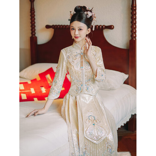 Yifen Mengfang Champagne Golden Xiuhe костюм 2025 Новый стиль свадебное свадебное свадебное платье тяжелые индустрии из кабинета тяжелая отрасль Champagne Color версии s версии s