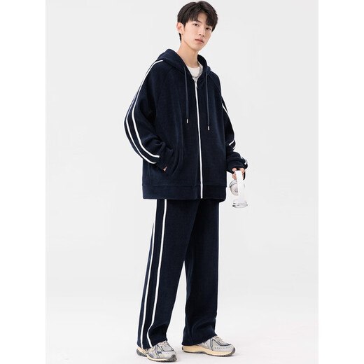 Kaduton Men's Spring and Autumn Large Size Hooded Cardigan Casual Sports Suit Plus Fat Oversized Long Sleeve Jacket and Pants Two-piece Set Men Black XL