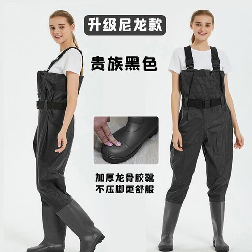 Imported from Japan and Germany, one-piece waders, thickened half-length rain pants with rain boots, men's reservoir fishing leather fork waterproof pants, military green PVC, lightweight and waterproof 42 (according to usual shoe size)