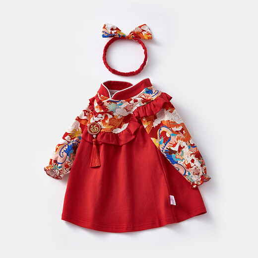 BORBOON B baby dress spring dress baby girl one year old dress girl birthday first birthday princess dress red cheongsam dress gift box 2271 80