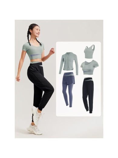 Fanstick Fanstick Yoga Wear Women's Spring and Summer Suit Long Sleeve Running Sports Top Professional Pilates Black (Long Sleeve) Bud Green Two-piece Set Fast Shipping L
