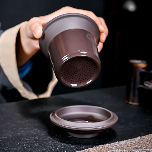 Jingshifu Wan Qingxing Large Capacity Authentic Retro Purple Clay Office Tea Cup with Filter Liner Mug Travel Set Small Tea Drinking Cup (It is not recommended to take a picture and place an order clearly)