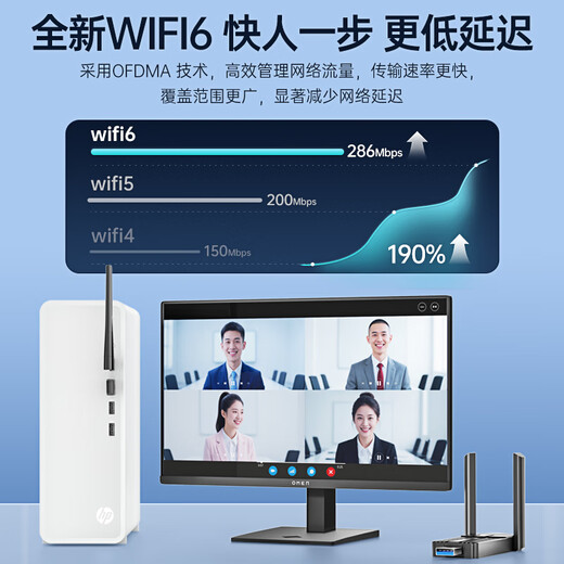 惠普USB无线网卡WiFi6智能免驱AX900无线WiFi接收器5G双频台式机笔记本电脑专用主机网络发射器 【AX1800M双频】双天线-千兆网卡全屋覆盖