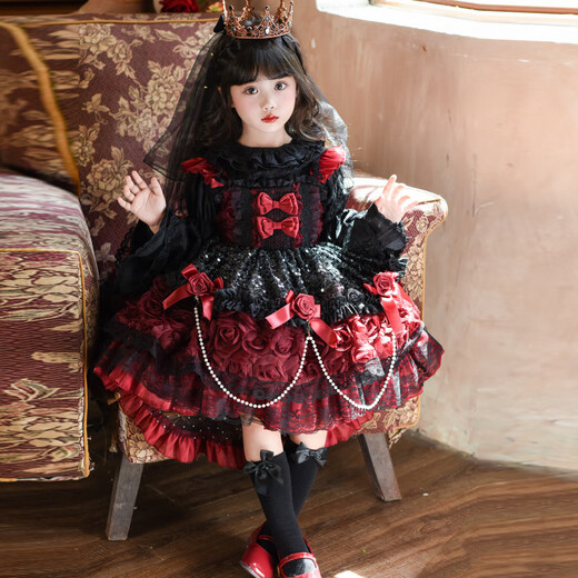 Gardenia Girls Vampire Lolita Dress Halloween Dress Performance Tutu Skirt Within 60 characters Single-piece suspender skirt comes with tail 100 cm