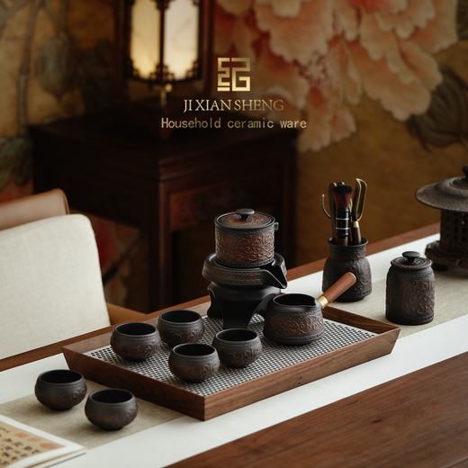 Mr. Ji's Dunhuang Forbidden City Purple Pottery Automatic Teapot, Teacup and Tea Set is a Mid-Autumn Festival birthday gift for the elders. 1. (Twinkle Pattern) Purple Pottery Automatic Set of 9 Pieces in Leather Box