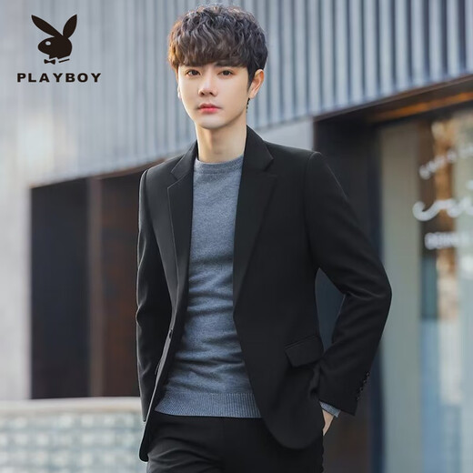 Playboy Autumn handsome small suit men's business Korean style trendy handsome casual slim solid color versatile suit jacket for men dark gray 3XL