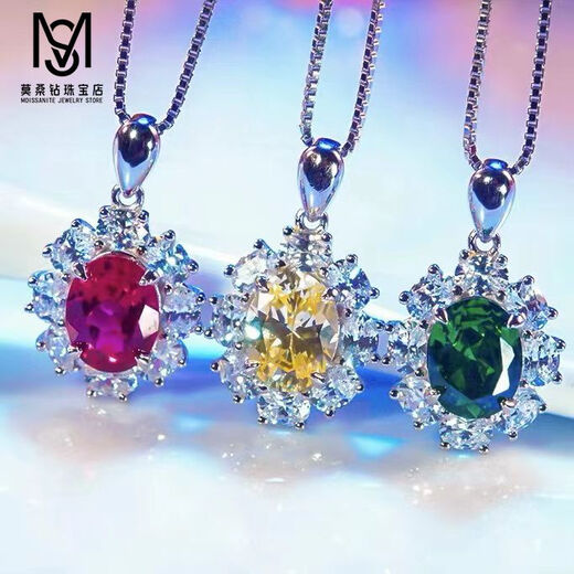 Natural pigeon blood oval ruby necklace for women PT950 platinum fashionable imitation diamond 2 carat pendant clavicle chain D-E/extreme white 2 carat LC/mirror flawless red diamond