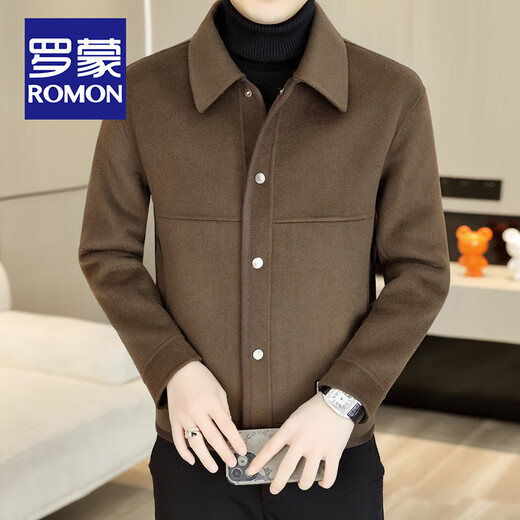 ROMON sheep wool jacket men's short autumn and winter new business casual warm lapel double-sided woolen jacket trendy international gray XL 180 about 130-145 Jin Jin equals 0.5 kg can be worn