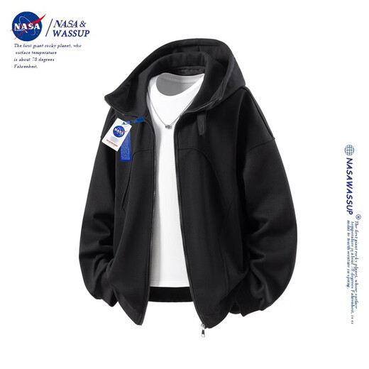 Nasawassup official fashion brand co-branded cardigan sweatshirt men's autumn and winter American hooded long-sleeved jacket solid color men's large size top light gray XL (recommended 130-140Jin Jin equals 0.5 kg)