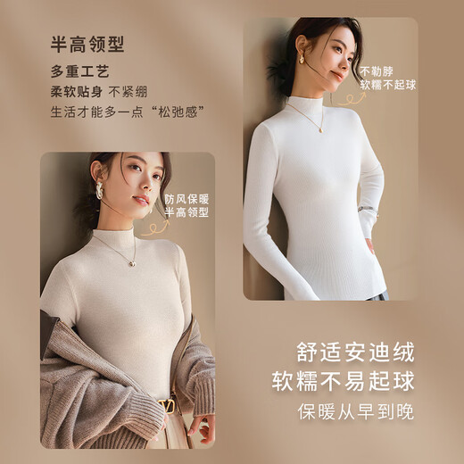 MJ STYLE half turtleneck knitted sweater for women 2025 winter double-sided velvet warm and cold-locking slim and comfortable inner sweater
