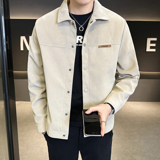 Luo Meng Autumn Jacket Men's 2025 New Style Pizhuai Fashion Brand High-Quality Lapel Spring and Autumn Clothes Fashionable Men's Jacket Brown 2XL /140-155Jin Jin is equal to 0.5 kg