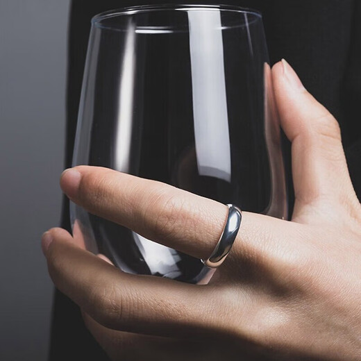 Zhen Shang Silver Chinese Gold Single Silver Ring Men's Plain Ring Index Finger Tail Ring Birthday Memorial Gift for Boyfriend and Husband