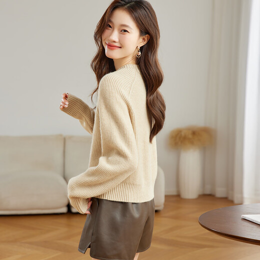 Shexi (Srcr) 100% cashmere 358g thick cashmere sweater for women with spring and autumn short loose knitted bottoming sweater