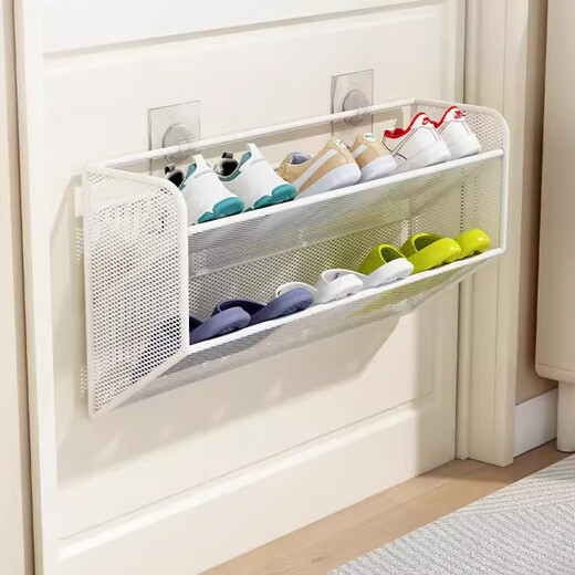 Lin's Boy Shoe Rack Storage Rack Household Door Behind Wall-mounted Storage Artifact Wall Multi-layer Small Shoe Rack Shoe Cabinet No Punching Elegant White_Large Three Layers No Specifications