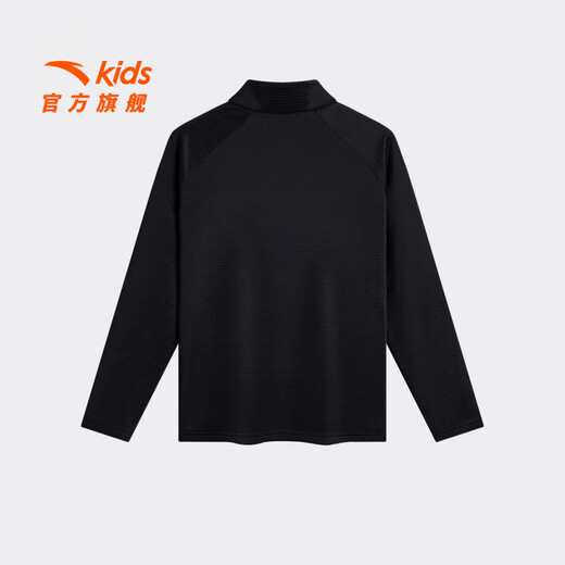 Anta children's T-shirts for boys and girls 2025 autumn new style plus velvet simple and versatile outdoor stand collar long T basic black-4 120