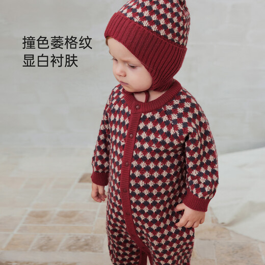Babylove infant knitted jumpsuit autumn and winter wool warm long-sleeved rompers retro literary French New Year clothes