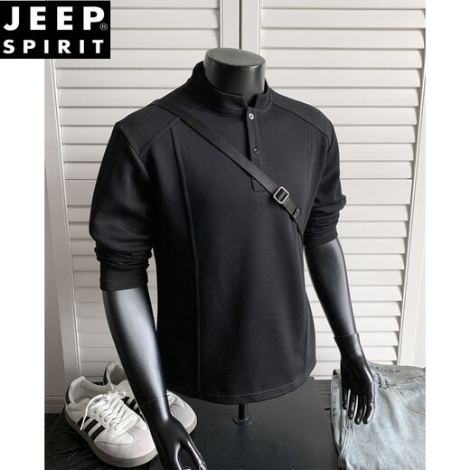 JEEP SPIRIT American Polo Henley shirt men's long-sleeved T-shirt spring and autumn trend cleanfit inner casual men's base sweatshirt black M 95 to 115 Jin Jin equals 0.5 kg can be worn