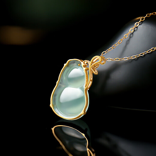 以心参玉【11.11狂欢返场】18K金镶翡翠吊坠 女款福禄葫芦玉石挂件