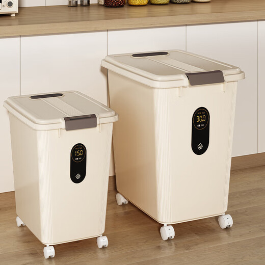 Rice bucket insect-proof and moisture-proof sealed rice box rice cylinder thickened flour noodle bucket rice bucket storage box miscellaneous grain bucket content cup white transparent - wheeled 60 Jin Jin equals 0.5 kg rice/50 Jin Jin equals 0.5 kg noodles