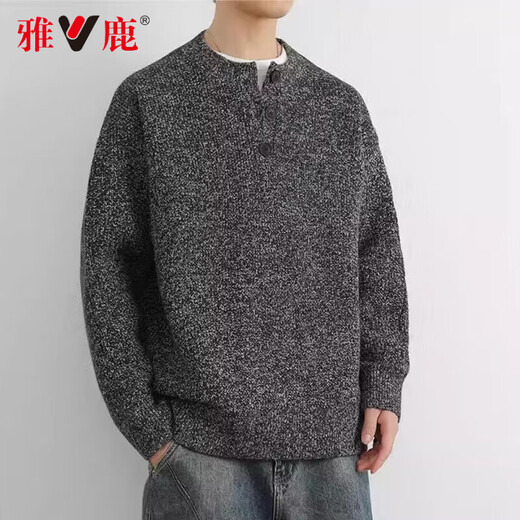 Yalu sweater men's autumn and winter American retro Henry collar lazy style high-end sweater men's sweater jacket light gray XL recommended 135-150Jin Jin equals 0.5 kg