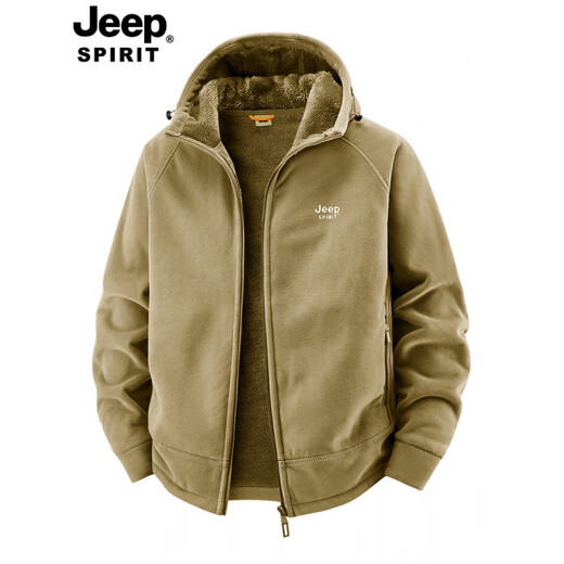 JEEP SPIRIT Jeep Polar Fleece Jacket Men's Autumn and Winter Young and Middle-aged Loose Large Size Casual Jacket Coldproof Plus Velvet Thickened Dark Gray Velvet 2518A Hooded 2XL Recommended 145-160Jin Jin equals 0.5 kg