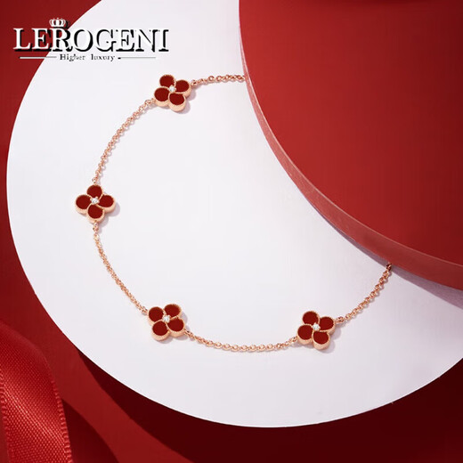 Lirokini Bracelet Women's Four-leaf Clover Red Agate High-end Luxury Hand Accessories Chinese Valentine's Day Birthday Gift Rose Gold-Four-leaf Clover Red Agate Bracelet Brand Gift Box