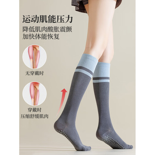 Skingcond German medical type varicose veins elastic socks for women who stand and sit for long periods of time, special pressure socks for calf anti-thrombosis during pregnancy, sn, breathable and heat dissipation/silicone anti-slip, blue + dark gray, 2 pairs, one size fits all, German technology/segmented compression/relief of calf swelling
