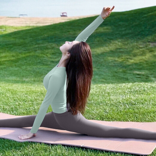 Double show nude yoga clothes for women 2025 new slim and beautiful Pilates long-sleeved fitness top sports suit autumn and winter dark green top XL 120-135