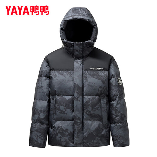 鸭鸭（YAYA）本命年羽绒服男女2025年冬季新款短款连帽时尚男士加厚保暖外套 黑青迷彩色 L (175) 【建议130-150斤】