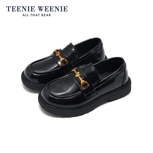 Teenie Weenie Bear Children's Shoes Children's Leather Shoes Girls' Loafers Shallow Mouth Slip-on Shoes British Style Black Princess Shoes TW5801017 Black Style 35