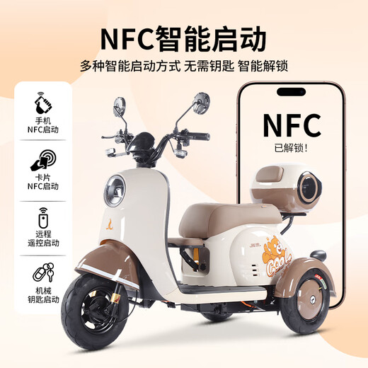 Phoenix Beetle electric vehicle tricycle small household electric motorcycle adult leisure three-wheeled small electric vehicle 800W+60V24A black gold + battery life of about 47.5 kilometers