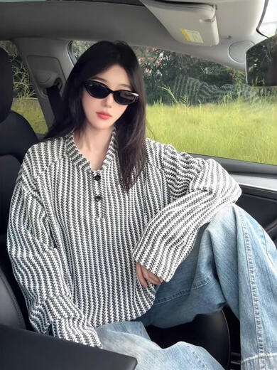 Xuanfanduo herringbone pattern American Henry collar sweatshirt for men in autumn heavyweight houndstooth long-sleeved T-shirt with bottoming shirt for men white M M recommended 105-120 Jin Jin equals 0.5 kg