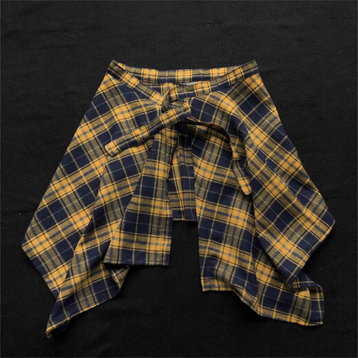 CEENIU Plaid Butt Curtain Women's Hip Covering Artifact Hem Layered Wear Casual Style Skirt One-piece Lace-up Butt Curtain Skirt Black and Yellow Checkered Shirt Skirt One Size