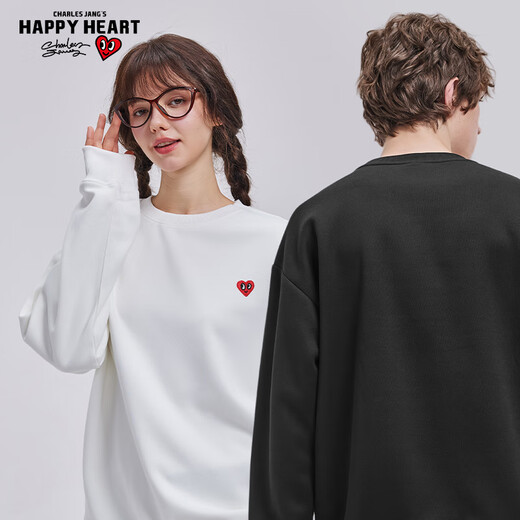 Charles Heart White Deer & Wang Churan same style sweatshirt for men and women couples same style round neck plus velvet top black plus velvet L