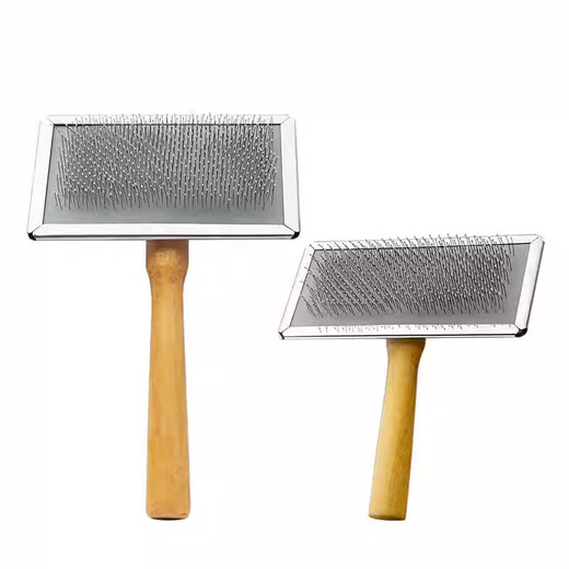 Solid wood handle pet needle comb for cats and dogs, knot-opening, fine-toothed flea comb, floating hair removal, pet brush, grooming brush, extra-large needle comb