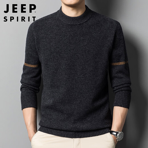JEEP SPIRIT Jeep sweater men's autumn and winter high-end business casual sweater men's round neck bottoming shirt black gray XL