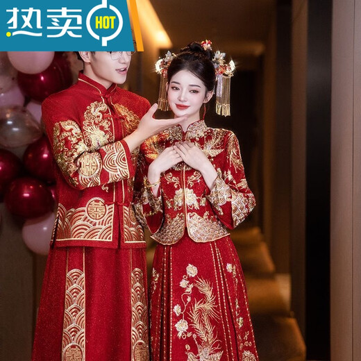 Shantoulin Village Wedding Dress, Phoenix Crown, Red Charm, Couple Xiuhe Clothing 2025 Bride Wedding Toast Clothing Small Wedding Dress Chinese Wedding Clothing Fenglaiyi Pleated Diamond No Jewelry M Recommended 120-140Jin[Jin equals 0.5 kg]