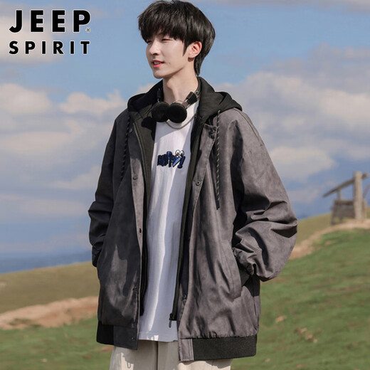 JEEP SPIRIT Jeep jacket men's fake two-piece jacket men's clothing autumn and winter casual high-end high-end sense handsome hooded men's clothing