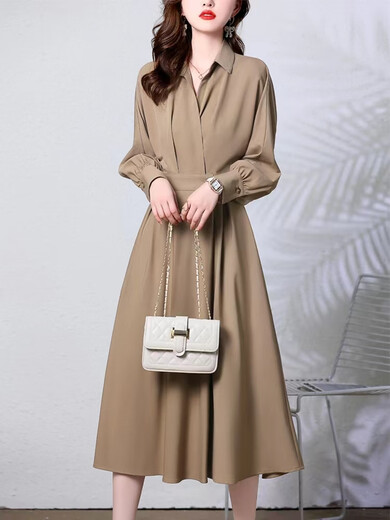 
NOSSKISS luxury high-end brand long-sleeved shirt dress for women 2025 autumn new style temperament waist-hugging and slimming high-end skirt Gray high-quality version L Recommended 105-115Jin [Jin equals 0.5 kg]
