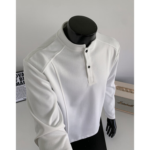 She Man Lai American Polo Henry shirt men's long-sleeved T-shirt spring and autumn trend cleanfit inner casual bottoming sweatshirt men's black L