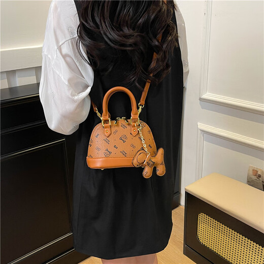 袋鼠（KANGAROO）女士贝壳包大小号单肩斜挎手提包感精致女包2025七夕时尚洋派 棕色小号长20关注店铺送挂件