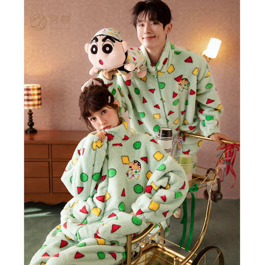 Gongdie Heat Storage Type Crayon Shin-chan Autumn and Winter Couple Pajamas Women's Thickened Concubine Velvet Warm Home Clothing for Men
