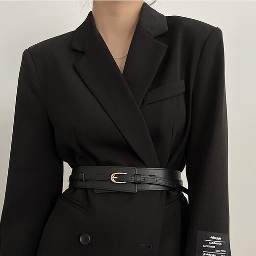 HG suit girdle women's decorative wide belt coat outer waist belt windbreaker waist belt dual-use belt fashionable and versatile black (105cm)