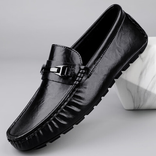 
SATCHI Light Luxury 2025 new genuine leather men's beanie shoes soft sole wear-resistant breathable driving shoes casual leather shoes men's MT9921 black 38