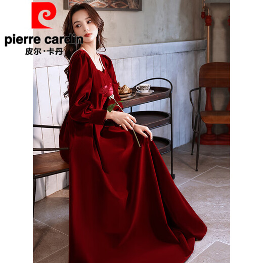 Pierre Cardin Toast Wear Bride Autumn Winter Wedding Dress Back Home Can Wear Dress Engagement Red Dress Women Red Model S
