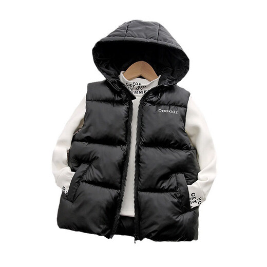 Autumn and winter children's cotton vest boys and girls hooded vest baby new disposable children's waistcoat outer wear black 160 recommended height below 150cm.