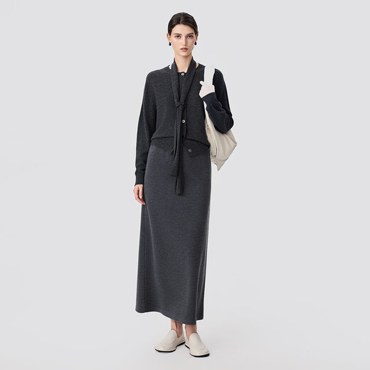 Virgin cotton acetate wool elastic waist skirt for women 25 autumn straight slim knitted skirt floral gray S